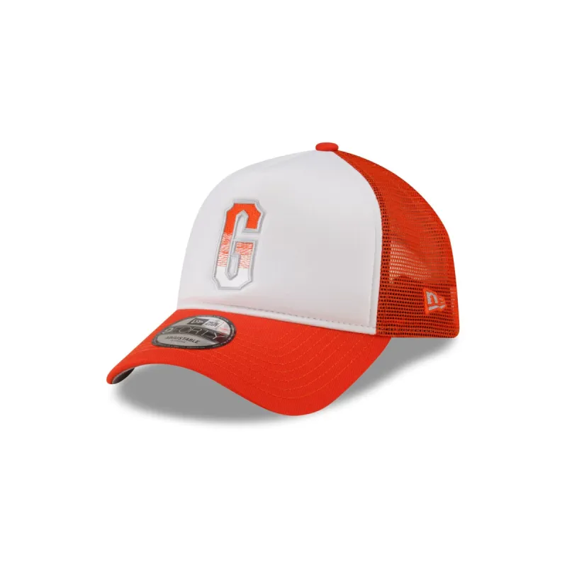 San Francisco Giants White Crown 9FORTY A-Frame Trucker Hat sold by New Era