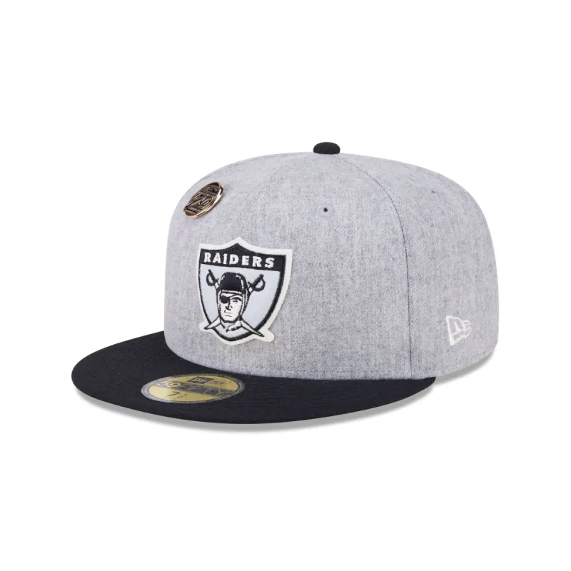 Las Vegas Raiders 70th Anniversary Gray 59FIFTY Fitted Hat sold by New Era