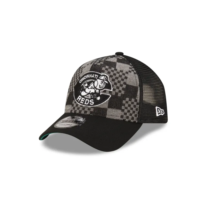 Cincinnati Reds Pattern Denim 9FORTY A-Frame Trucker Hat sold by New Era