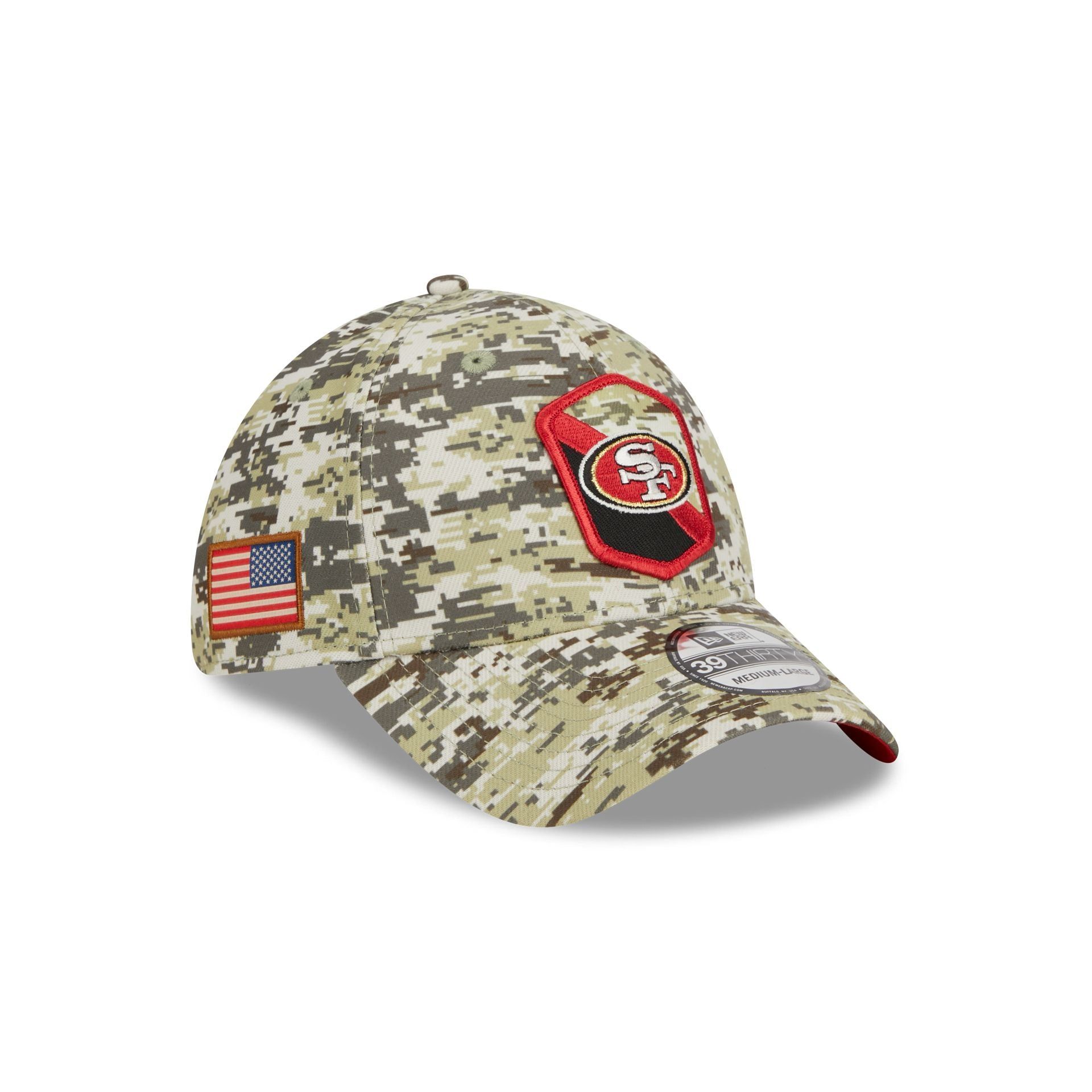 San Francisco 49ers 2023 Salute to Service Camo 39THIRTY Stretch Fit Hat sold by New Era