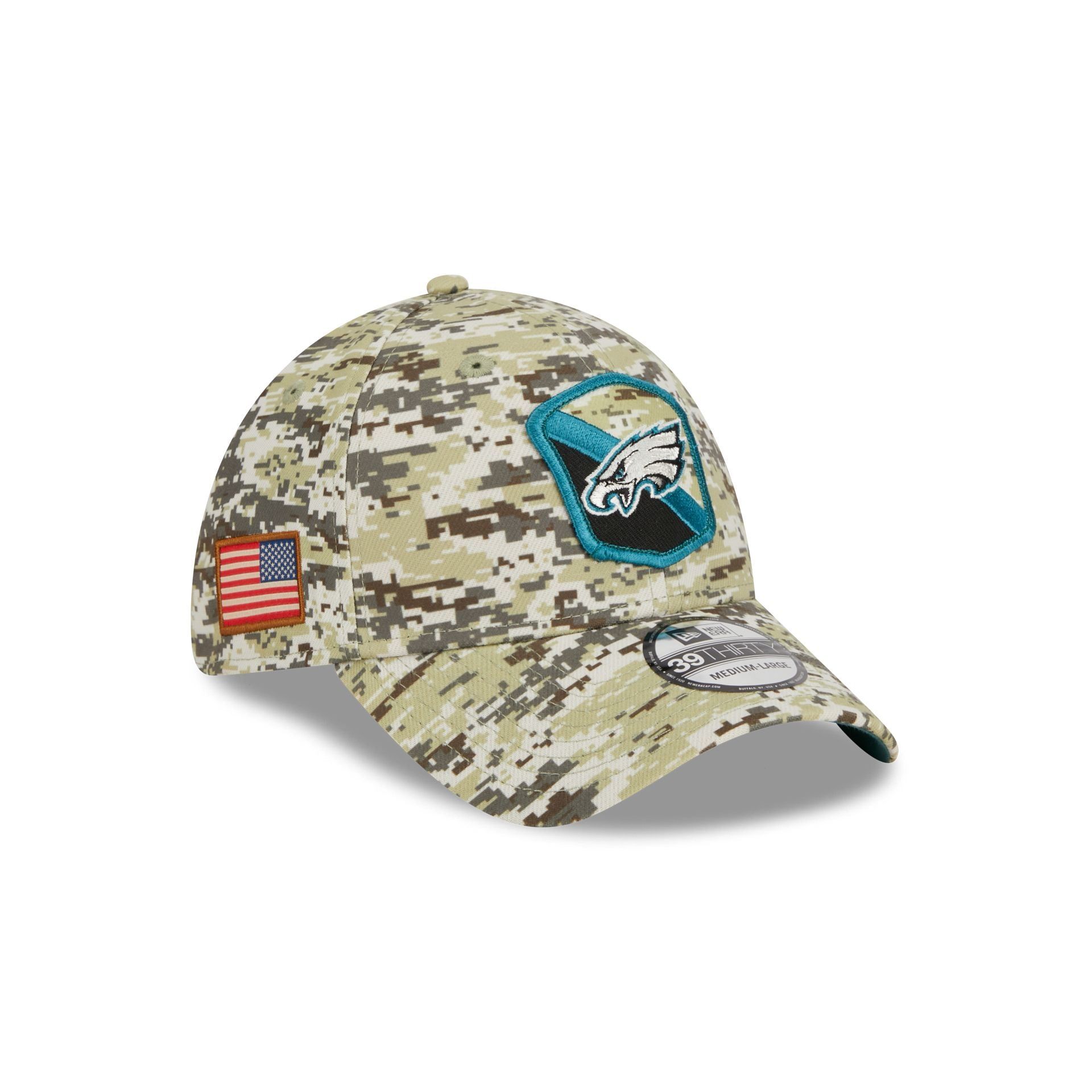 Philadelphia Eagles 2023 Salute to Service Camo 39THIRTY Stretch Fit Hat sold by New Era