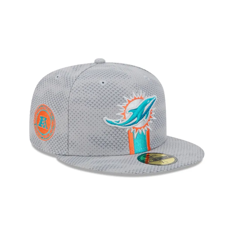 Miami Dolphins 2024 Sideline Gray 59FIFTY Fitted Hat sold by New Era