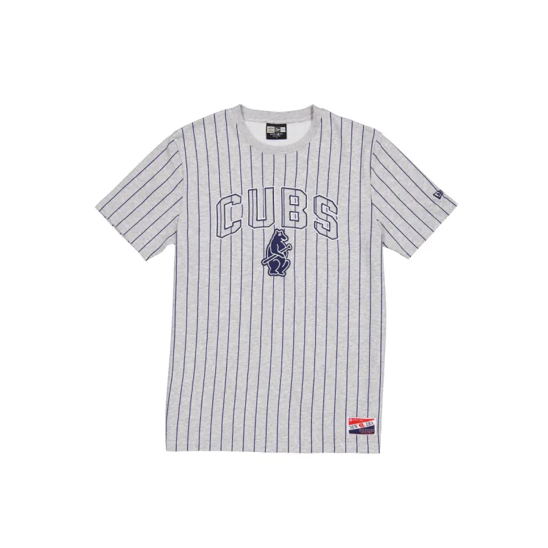 Chicago Cubs Throwback Gray Pinstripe T-Shirt sold by New Era