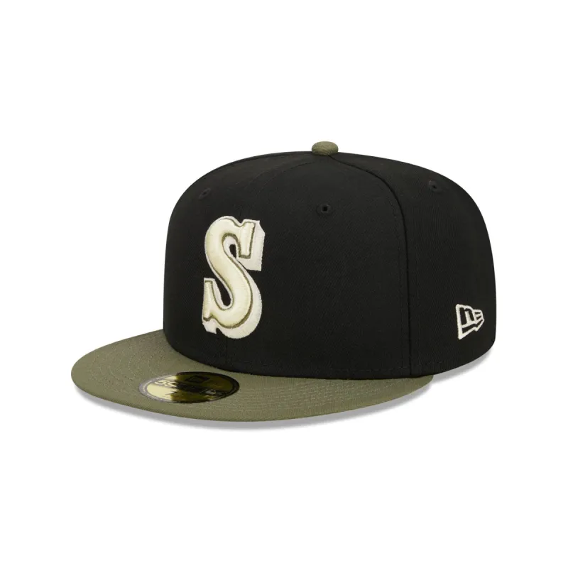 Seattle Mariners Khaki Green 59FIFTY Fitted Hat sold by New Era