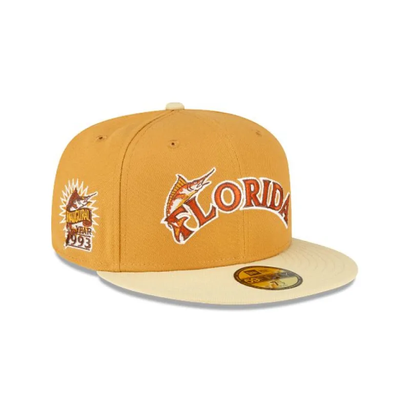 Just Caps Tan Tones Miami Marlins 59FIFTY Fitted Hat sold by New Era