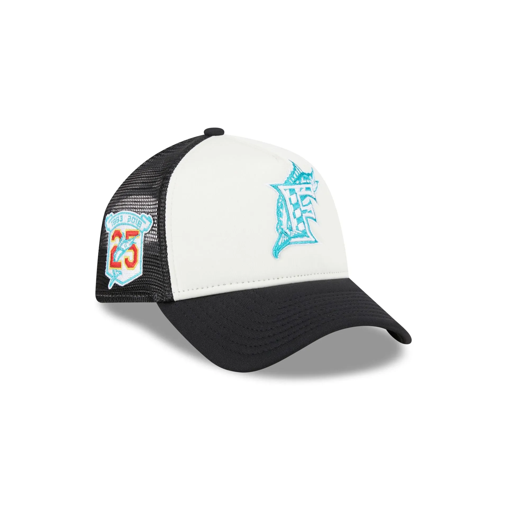 Miami Marlins Checkered Flag 9FORTY A-Frame Trucker Hat sold by New Era