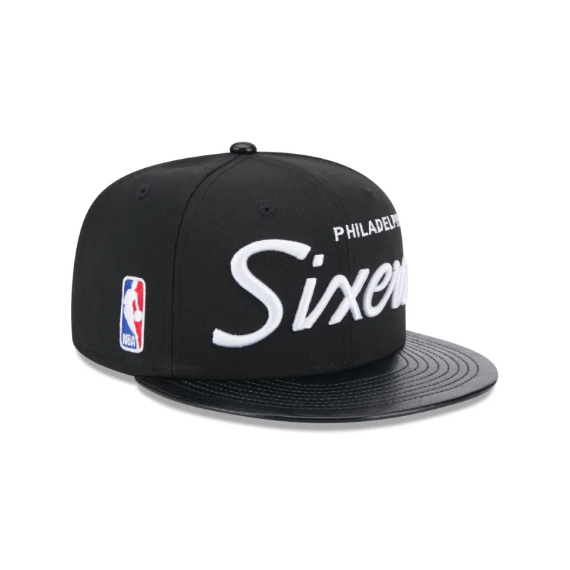 Philadelphia 76ers Faux Leather Visor 9FIFTY Snapback Hat sold by New Era