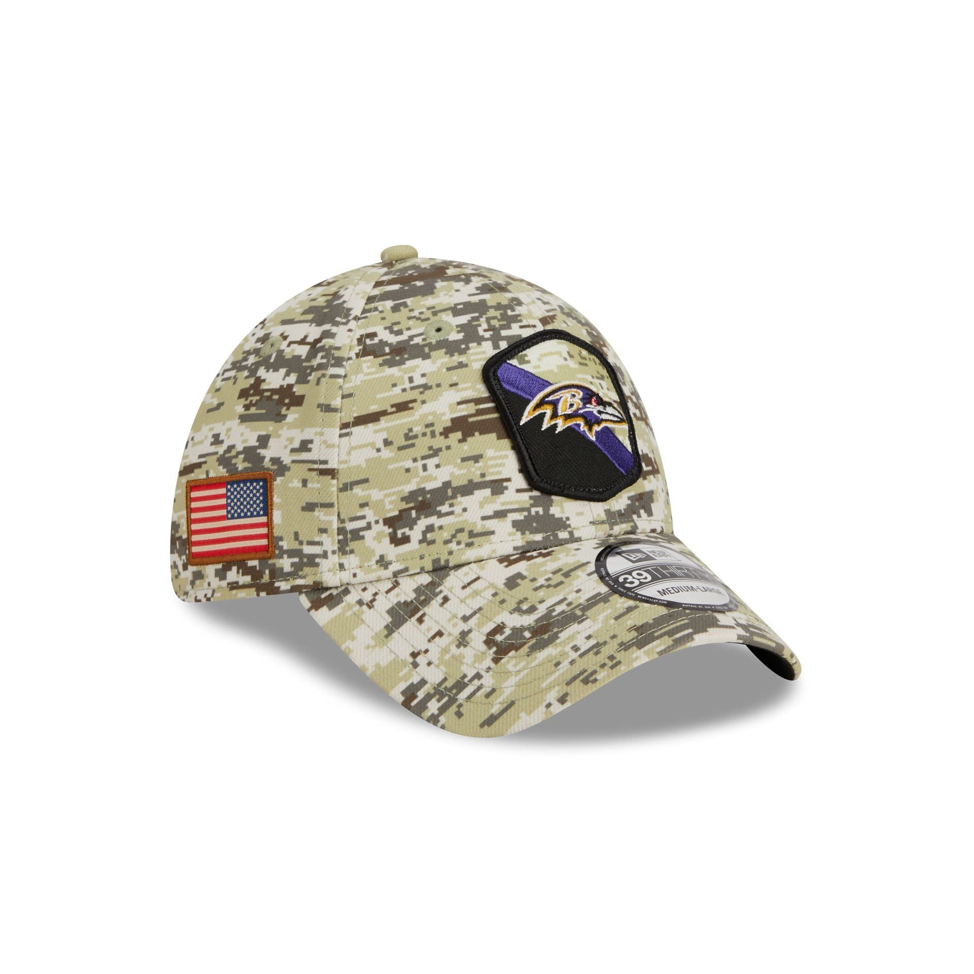 Baltimore Ravens 2023 Salute to Service Camo 39THIRTY Stretch Fit Hat sold by New Era