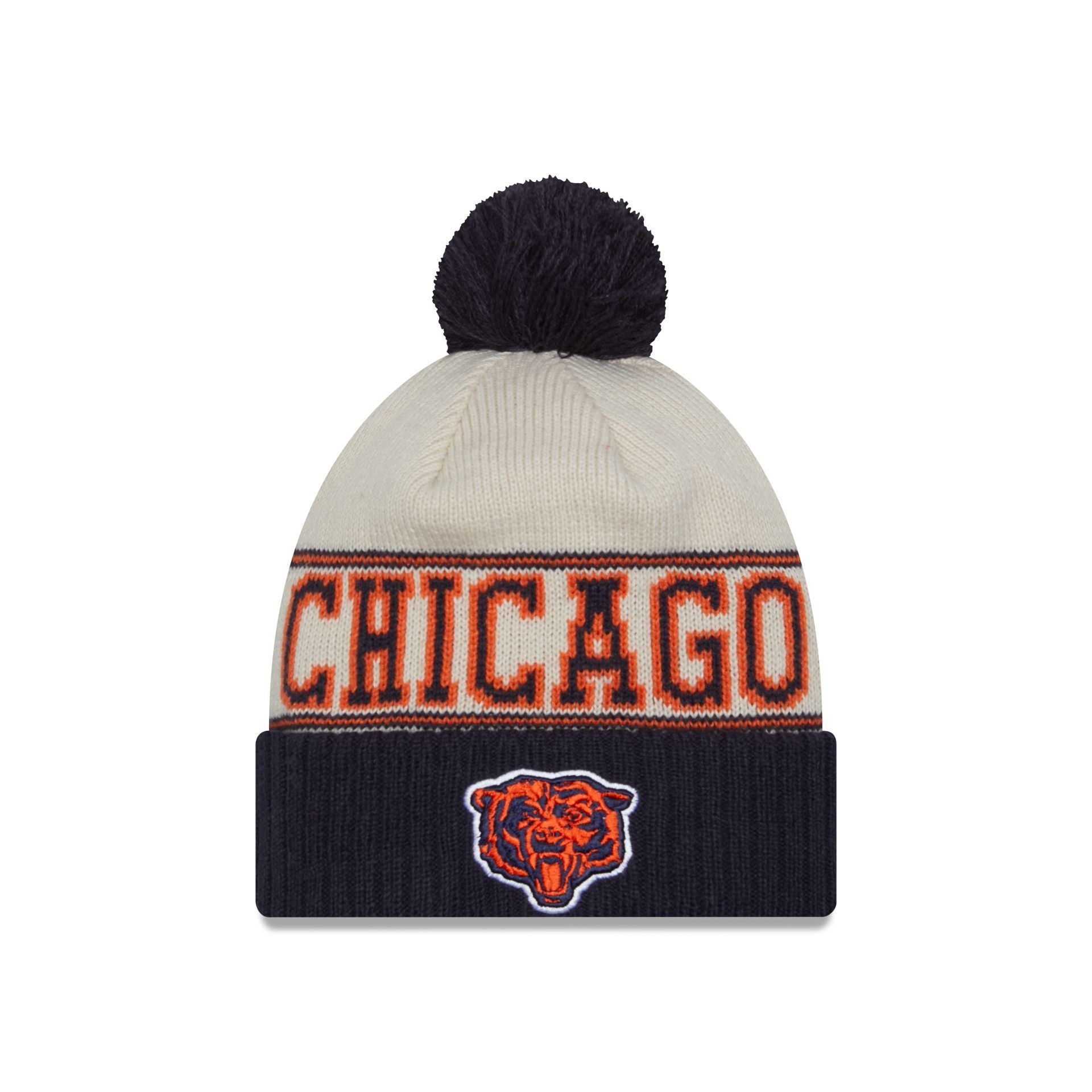 Chicago Bears 2023 Cold Weather Historic Pom Knit Hat sold by New Era