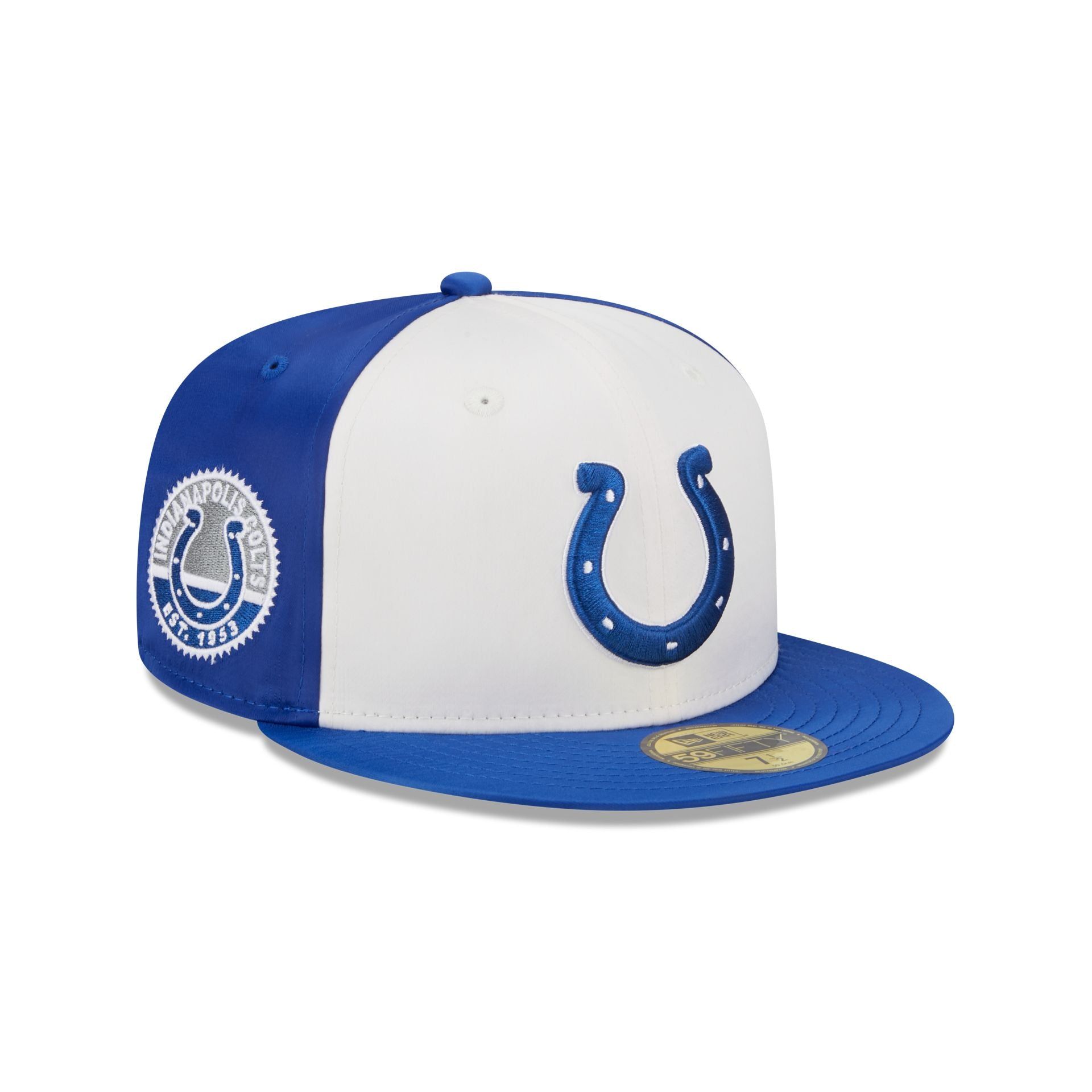 Indianapolis Colts Throwback Satin 59FIFTY Fitted Hat sold by New Era
