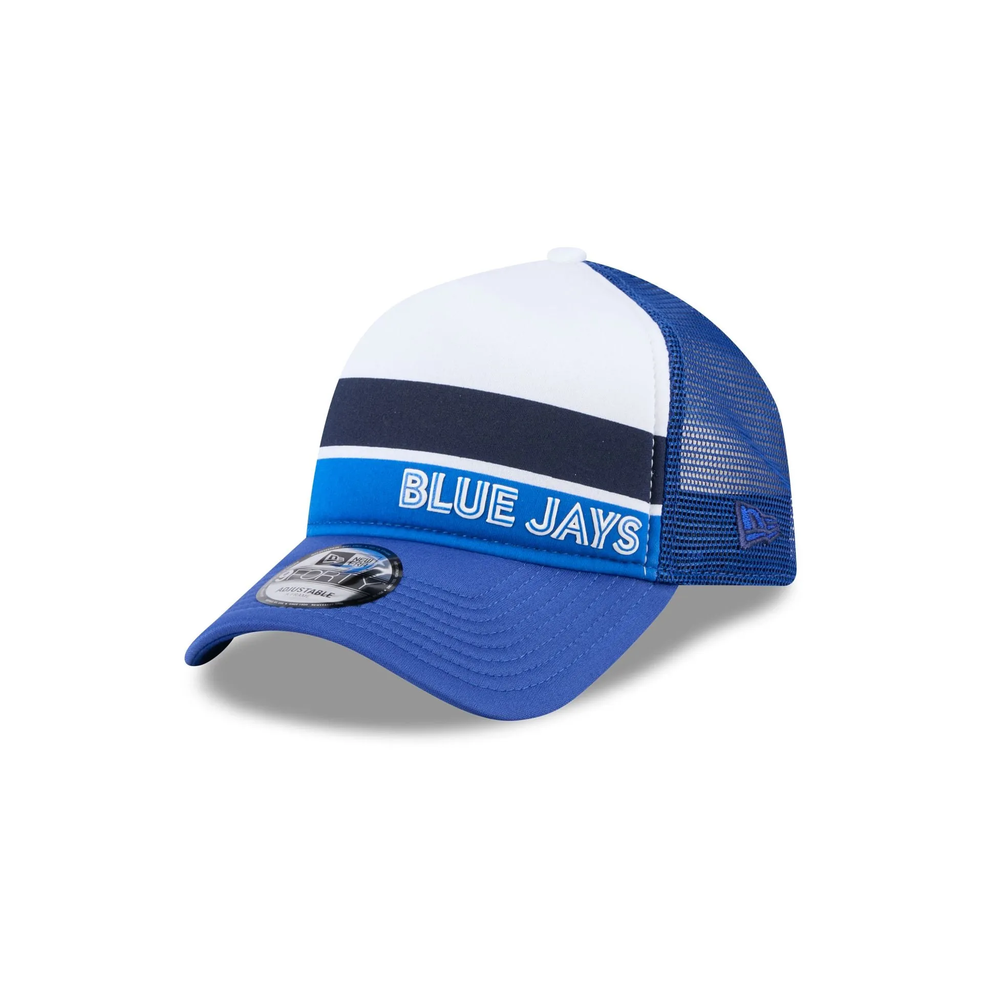 Toronto Blue Jays Color Block 9FORTY A-Frame Trucker Snapback Hat sold by New Era
