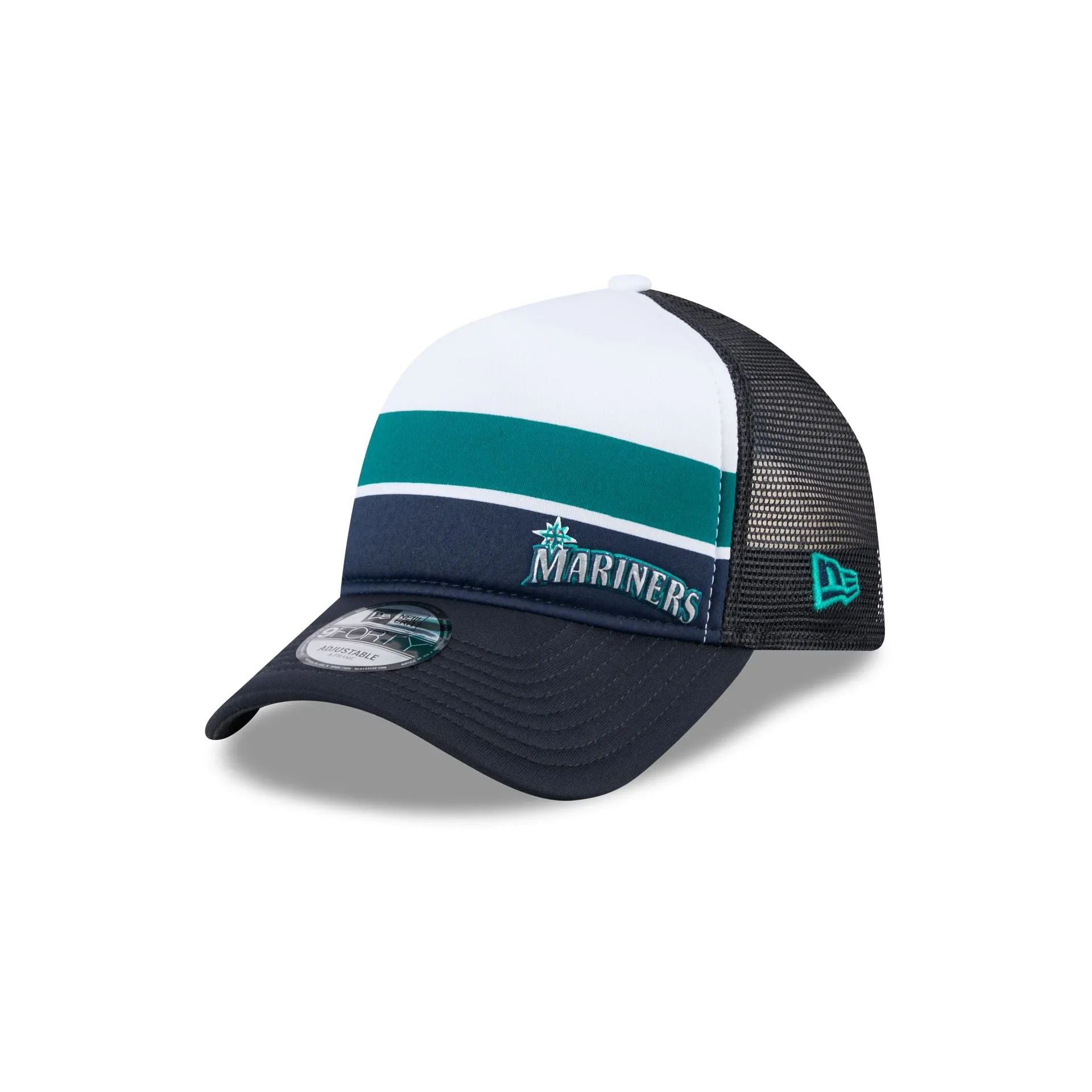 Seattle Mariners Color Block 9FORTY A-Frame Trucker Snapback Hat sold by New Era