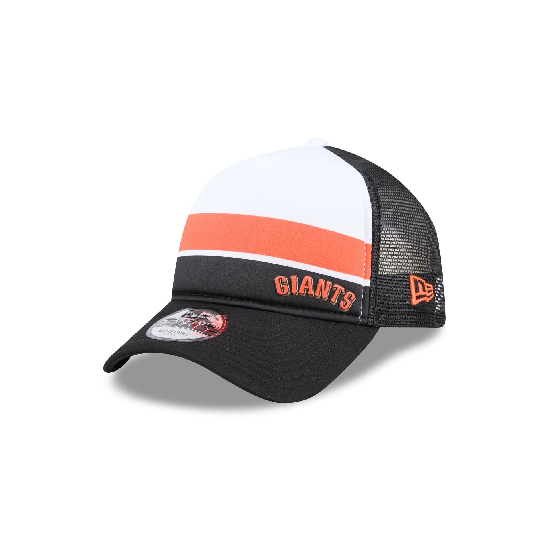 San Francisco Giants Color Block 9FORTY A-Frame Trucker Snapback Hat sold by New Era