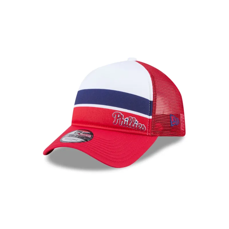 Philadelphia Phillies Color Block 9FORTY A-Frame Trucker Snapback Hat sold by New Era