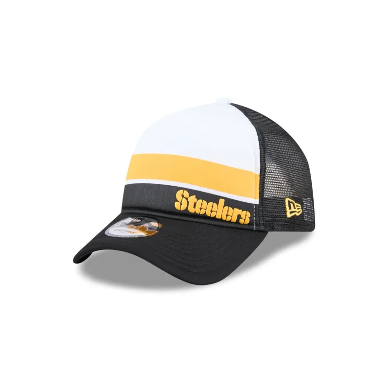 Pittsburgh Steelers Color Block 9FORTY A-Frame Trucker Snapback Hat sold by New Era