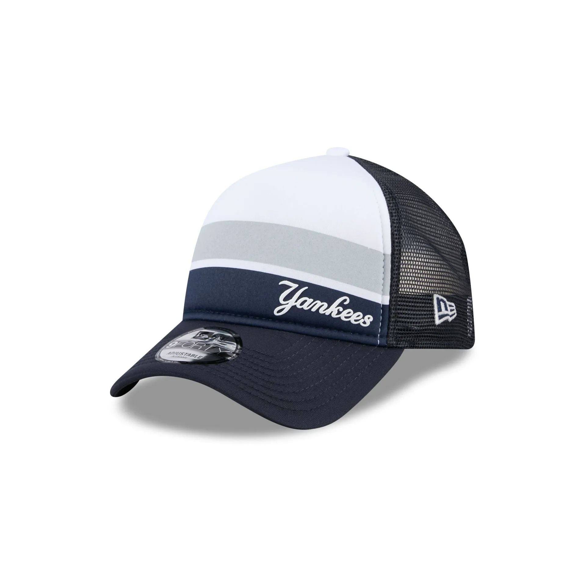 New York Yankees Color Block 9FORTY A-Frame Trucker Snapback Hat sold by New Era