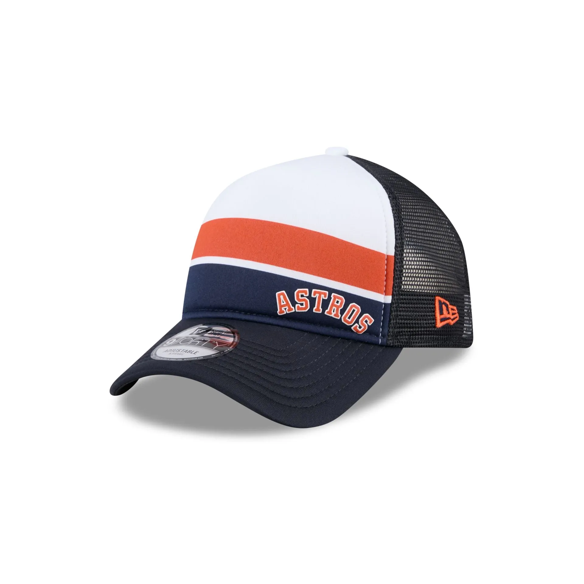 Houston Astros Color Block 9FORTY A-Frame Trucker Snapback Hat sold by New Era