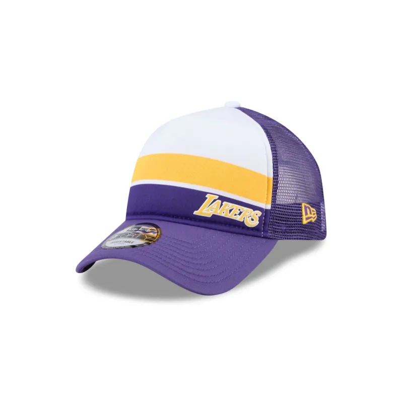 Los Angeles Lakers Color Block 9FORTY A-Frame Trucker Snapback Hat sold by New Era