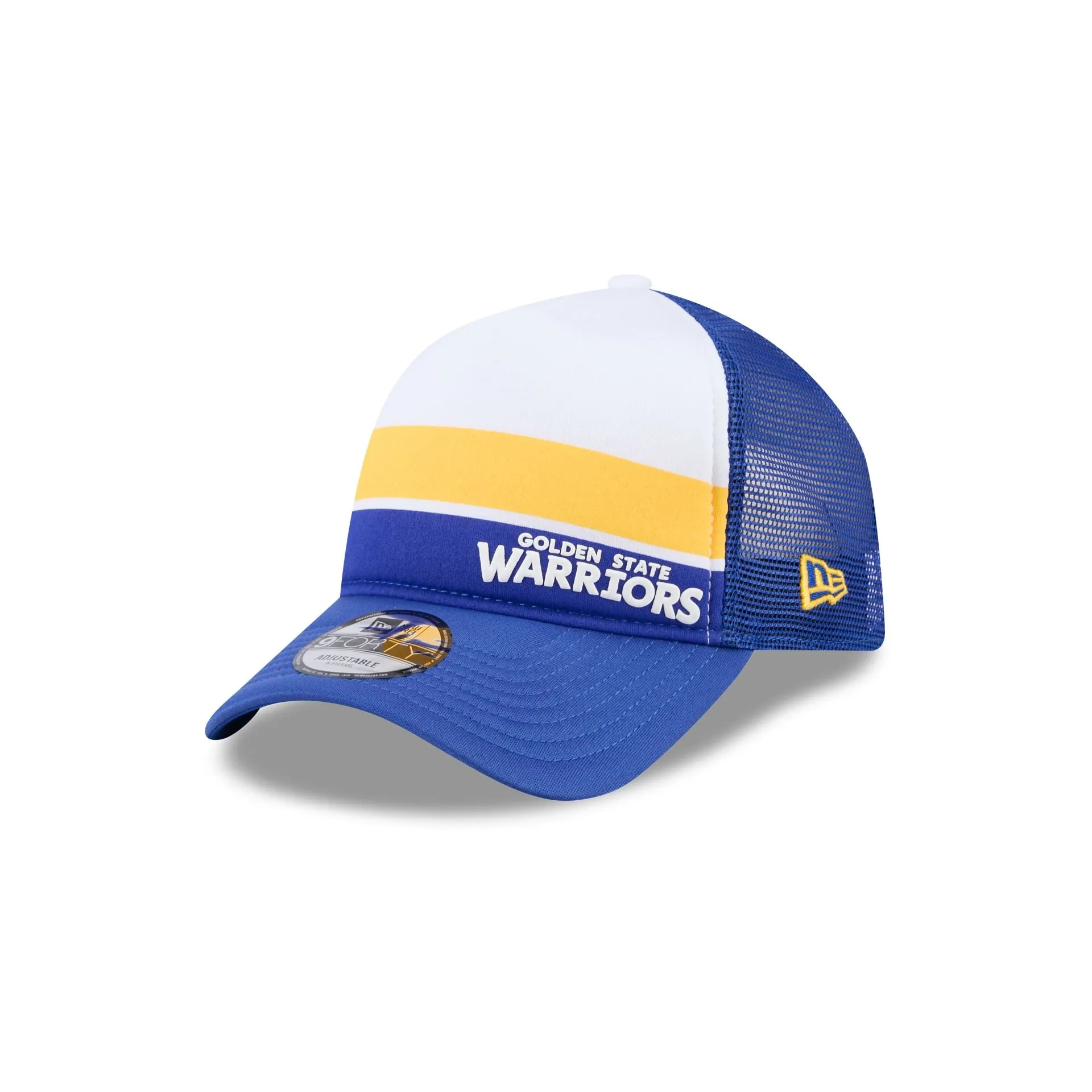 Golden State Warriors Color Block 9FORTY A-Frame Trucker Snapback Hat sold by New Era