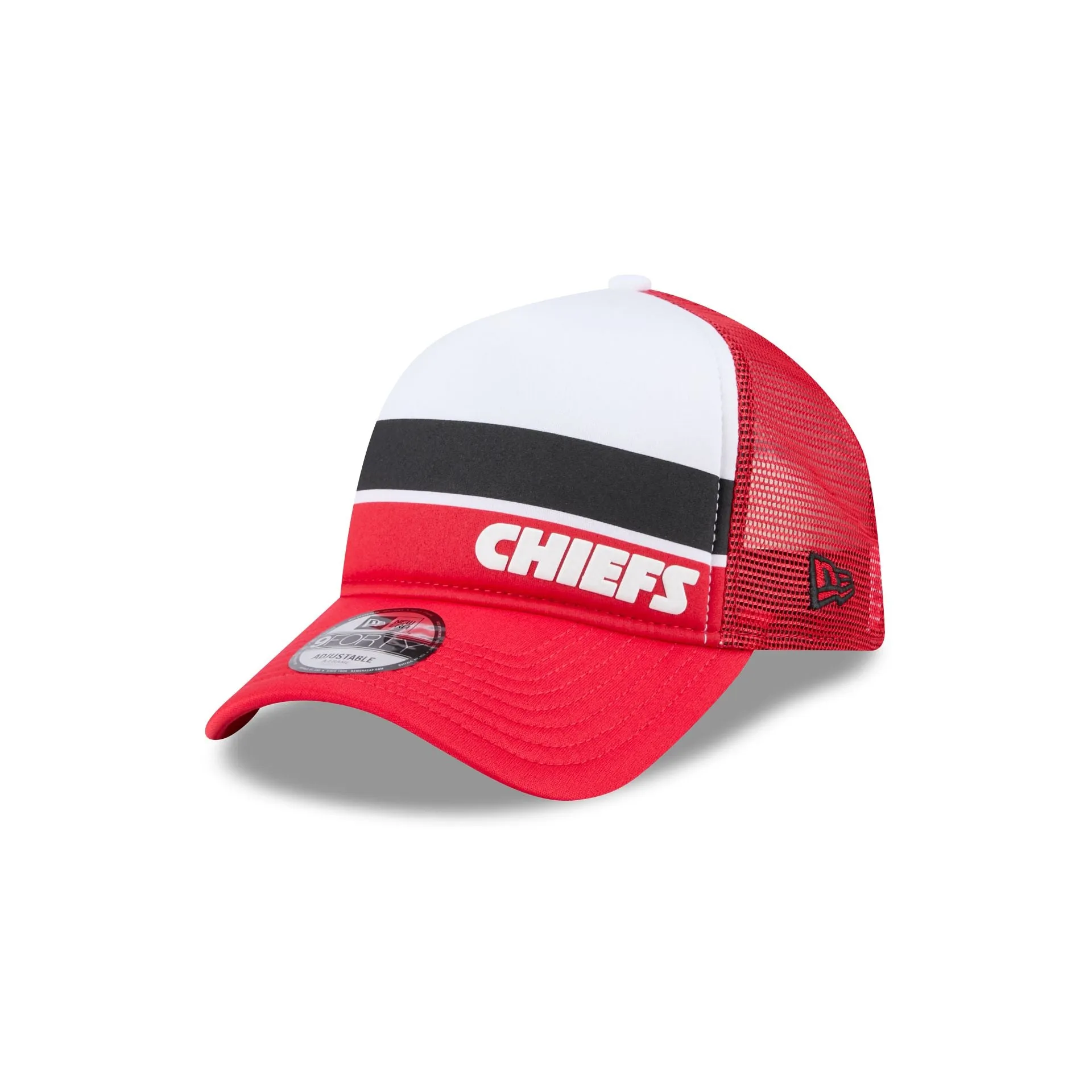 Kansas City Chiefs Color Block 9FORTY A-Frame Trucker Snapback Hat sold by New Era
