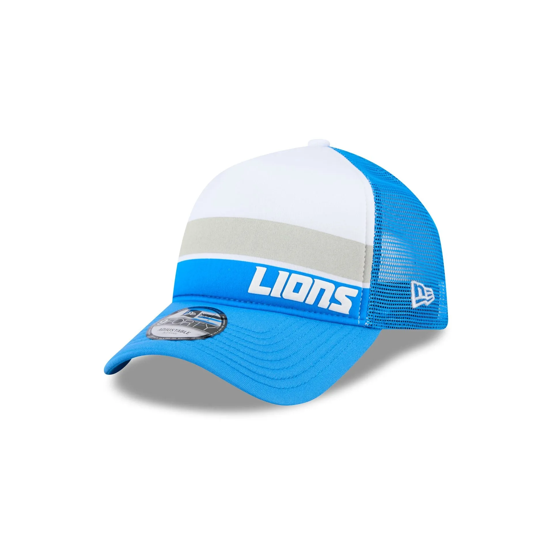 Detroit Lions Color Block 9FORTY A-Frame Trucker Snapback Hat sold by New Era