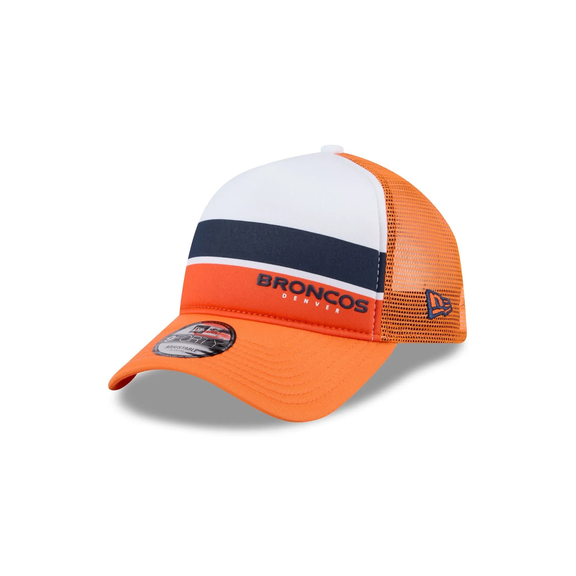 Denver Broncos Color Block 9FORTY A-Frame Trucker Snapback Hat sold by New Era