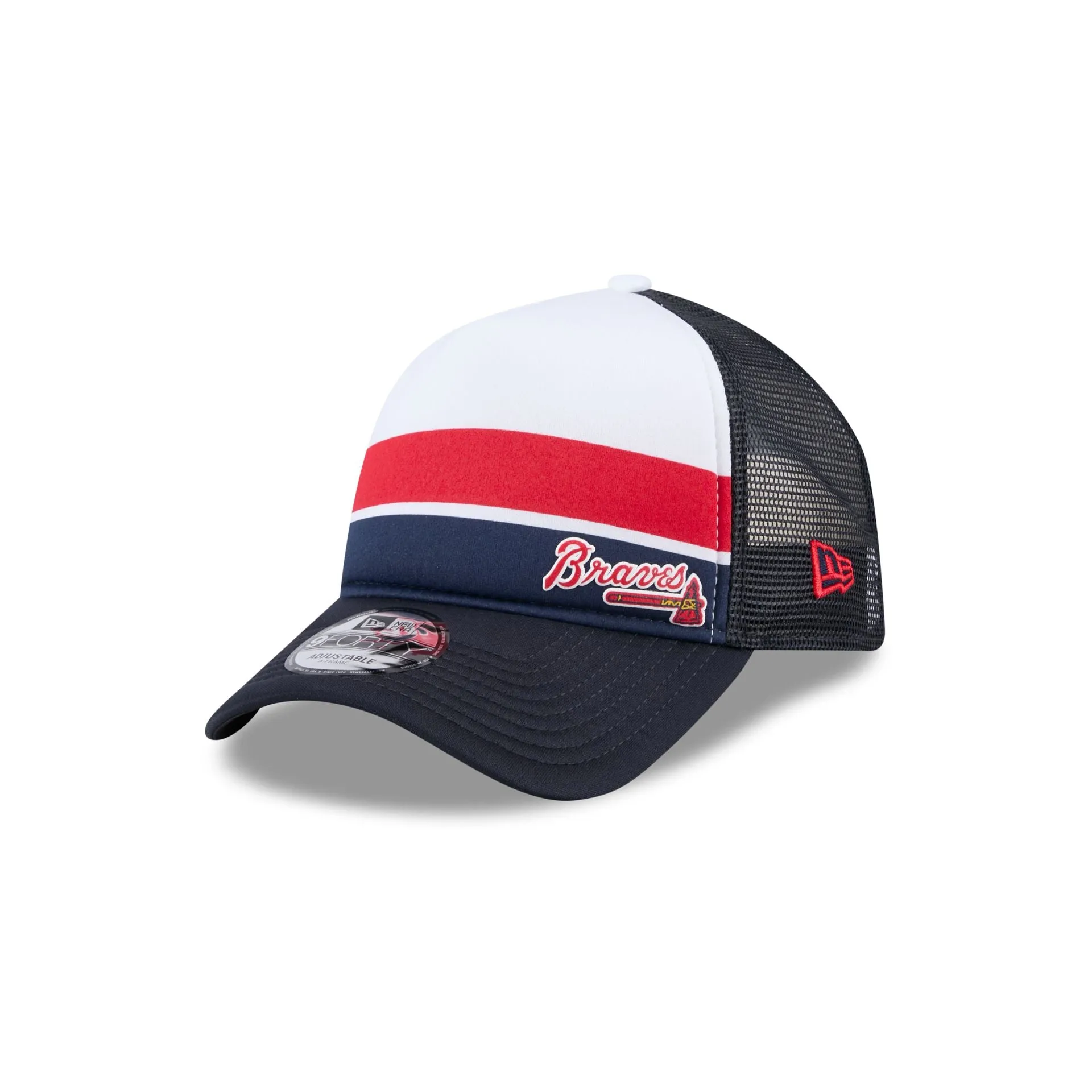 Atlanta Braves Color Block 9FORTY A-Frame Trucker Snapback Hat sold by New Era