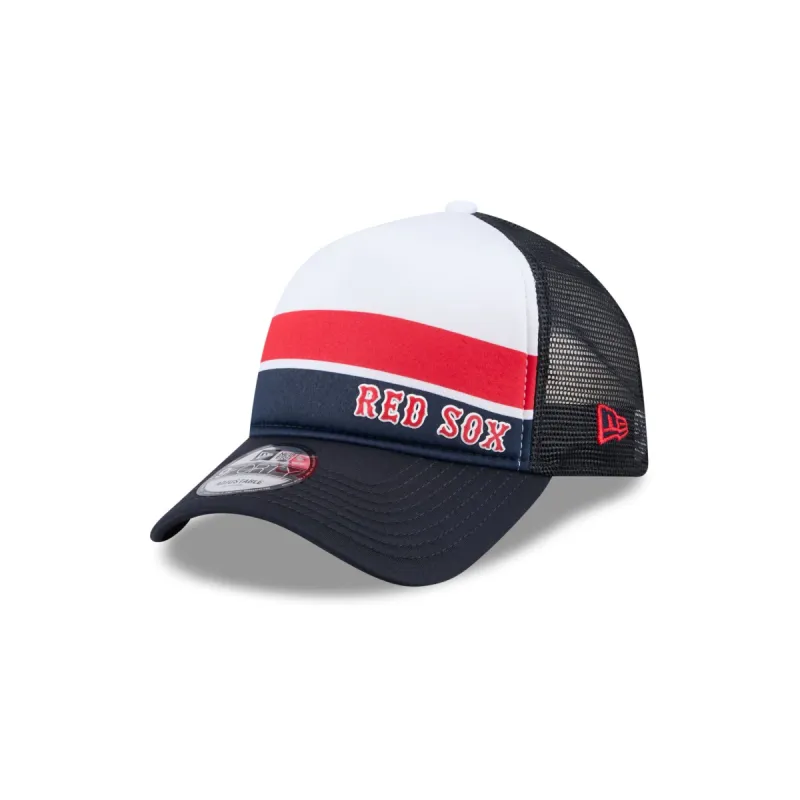 Boston Red Sox Color Block 9FORTY A-Frame Trucker Snapback Hat sold by New Era