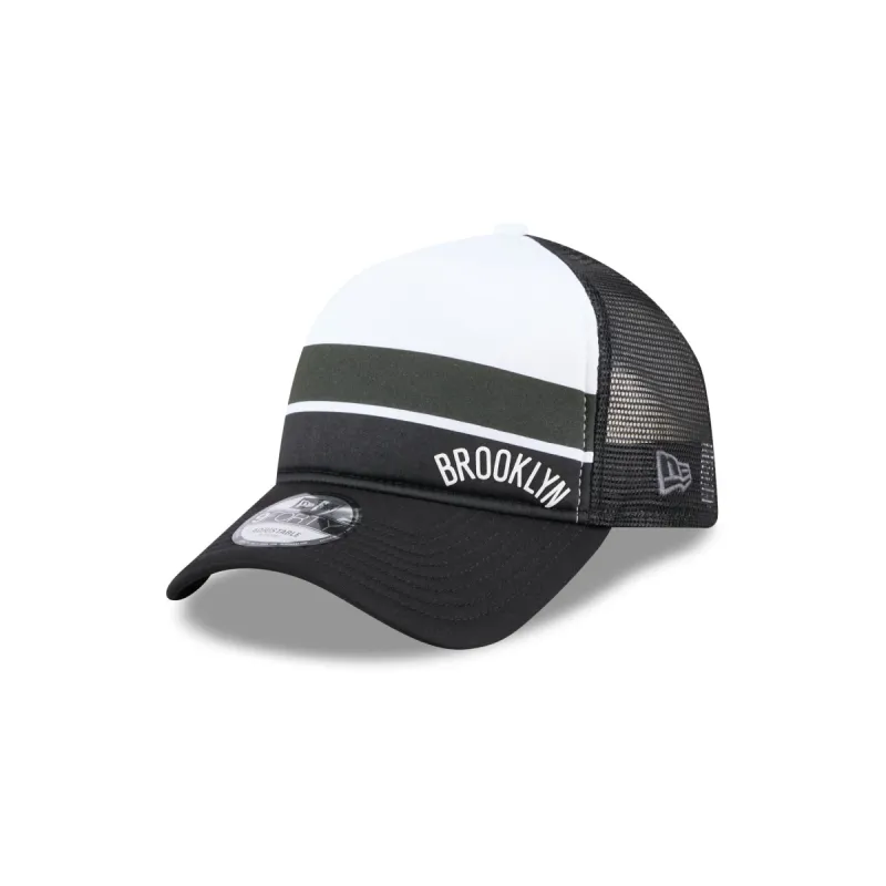 Brooklyn Nets Color Block 9FORTY A-Frame Trucker Snapback Hat sold by New Era