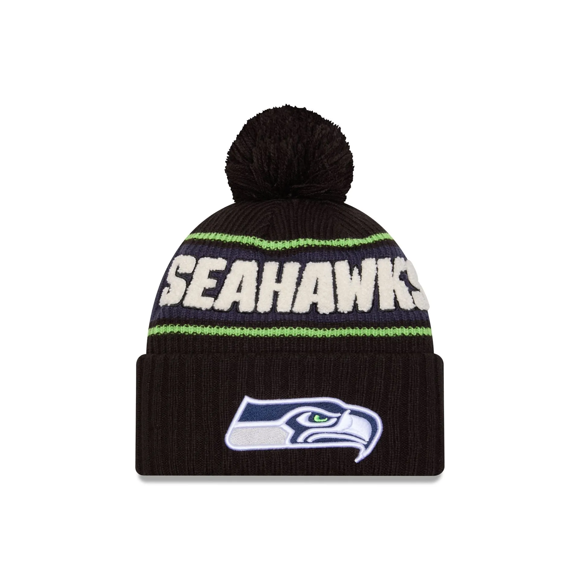 Seattle Seahawks 2024 Cold Weather Black Pom Knit Hat sold by New Era