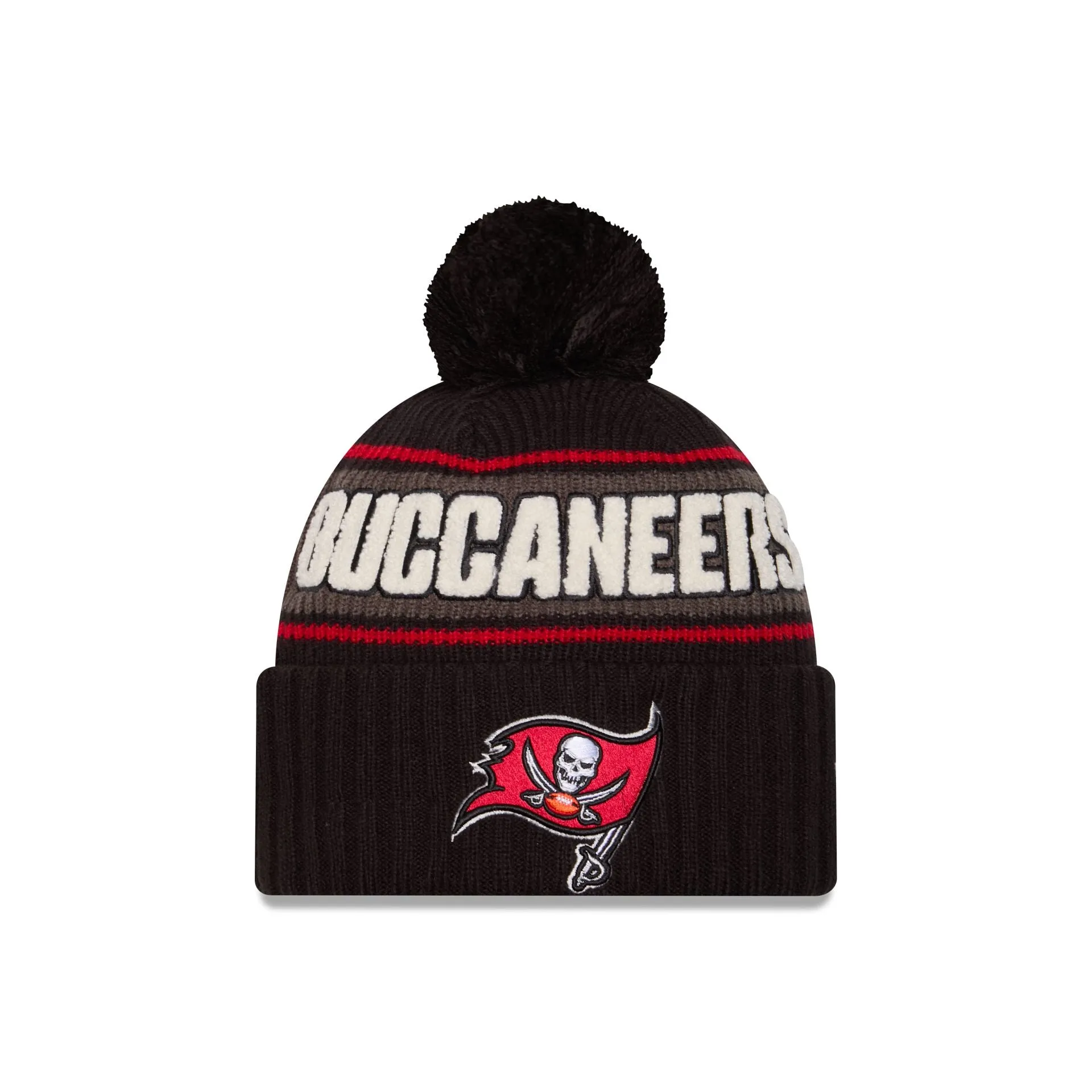 Tampa Bay Buccaneers 2024 Cold Weather Black Pom Knit Hat sold by New Era