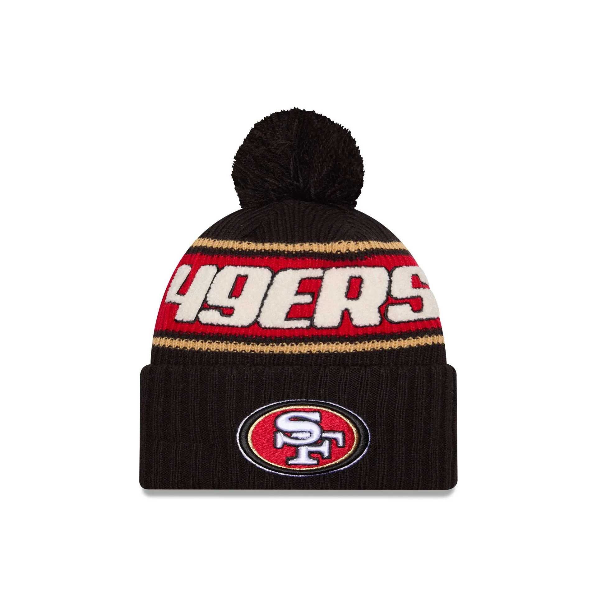 San Francisco 49ers 2024 Cold Weather Black Pom Knit Hat sold by New Era