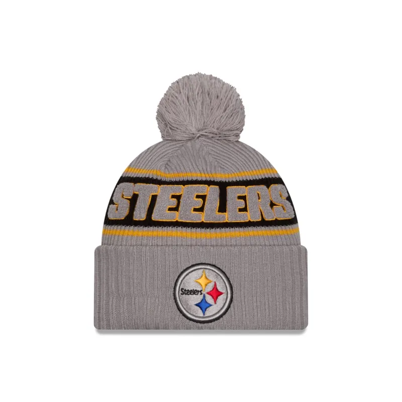 Pittsburgh Steelers 2024 Cold Weather Gray Pom Knit Hat sold by New Era