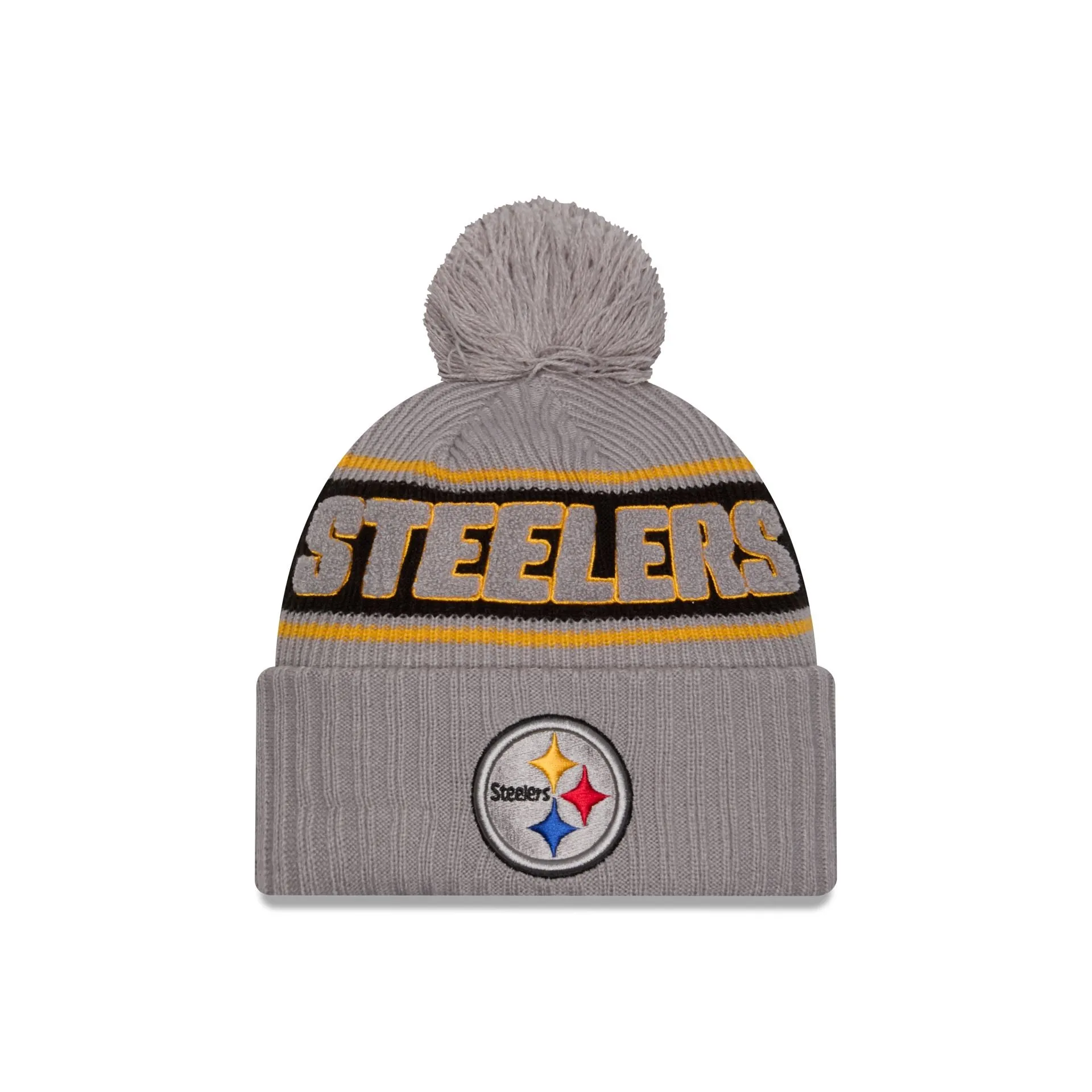 Pittsburgh Steelers 2024 Cold Weather Gray Pom Knit Hat sold by New Era