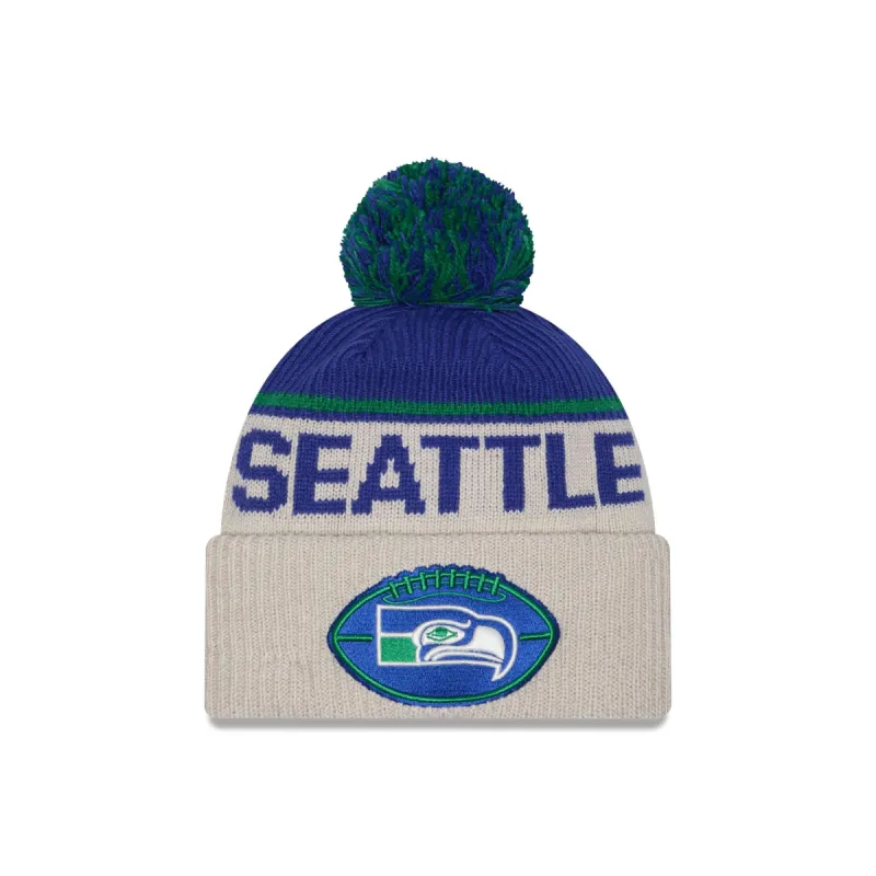 Seattle Seahawks 2024 Cold Weather Historic Pom Knit Hat sold by New Era