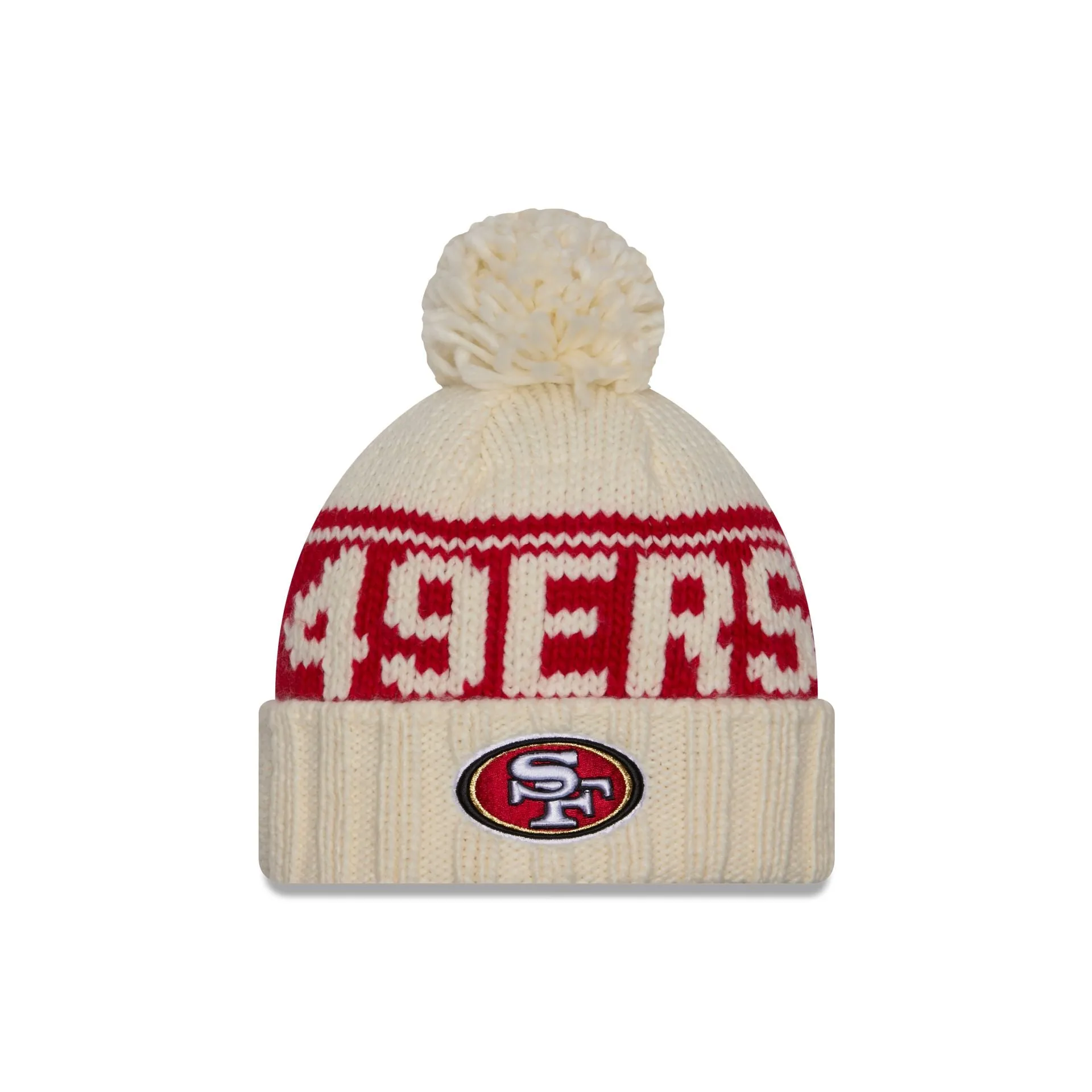 San Francisco 49ers 2024 Cold Weather Chrome Pom Knit Hat sold by New Era