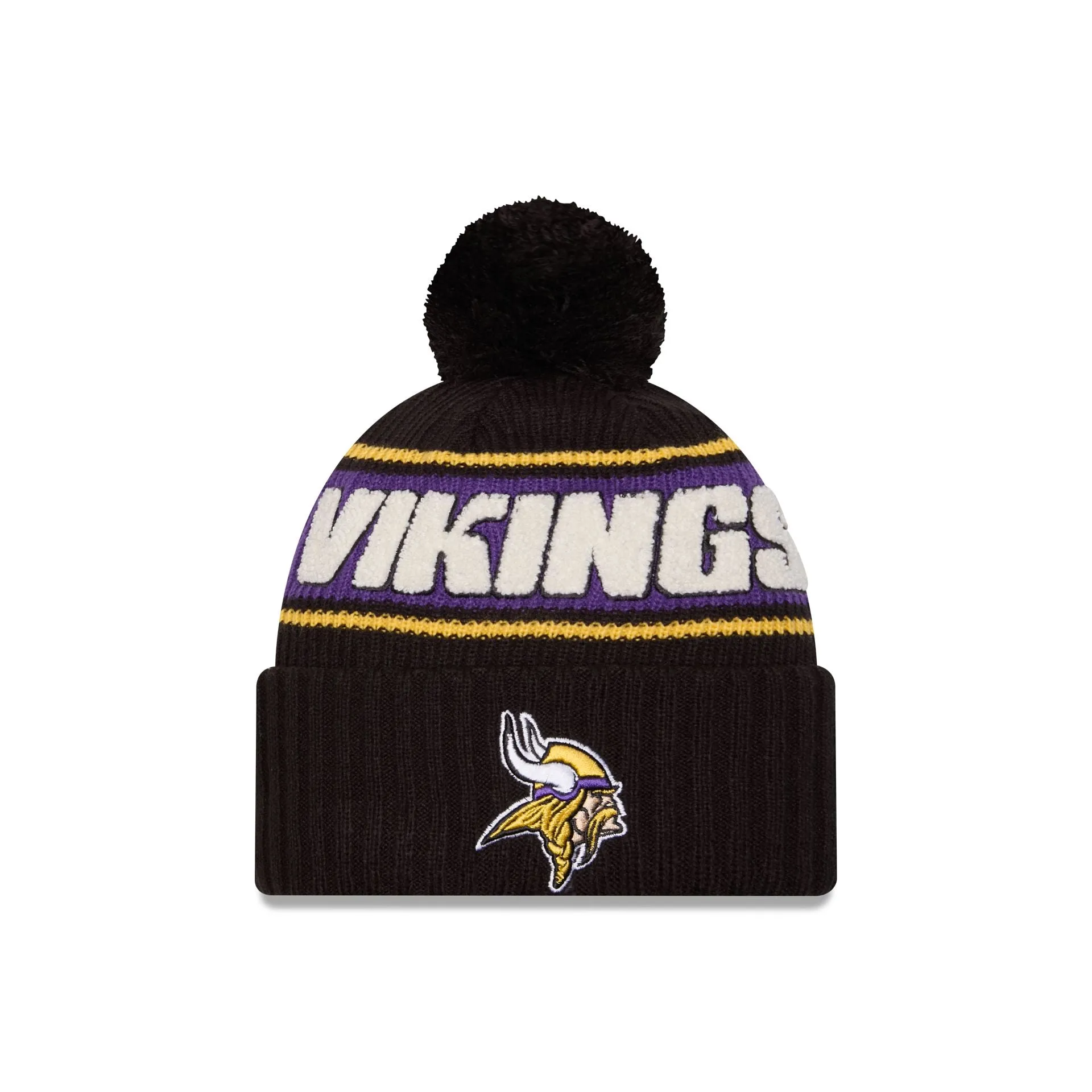 Minnesota Vikings 2024 Cold Weather Black Pom Knit Hat sold by New Era