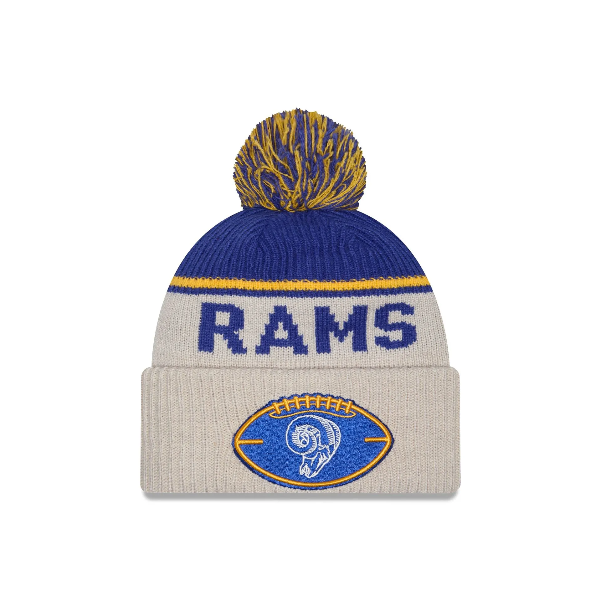 Los Angeles Rams 2024 Cold Weather Historic Pom Knit Hat sold by New Era