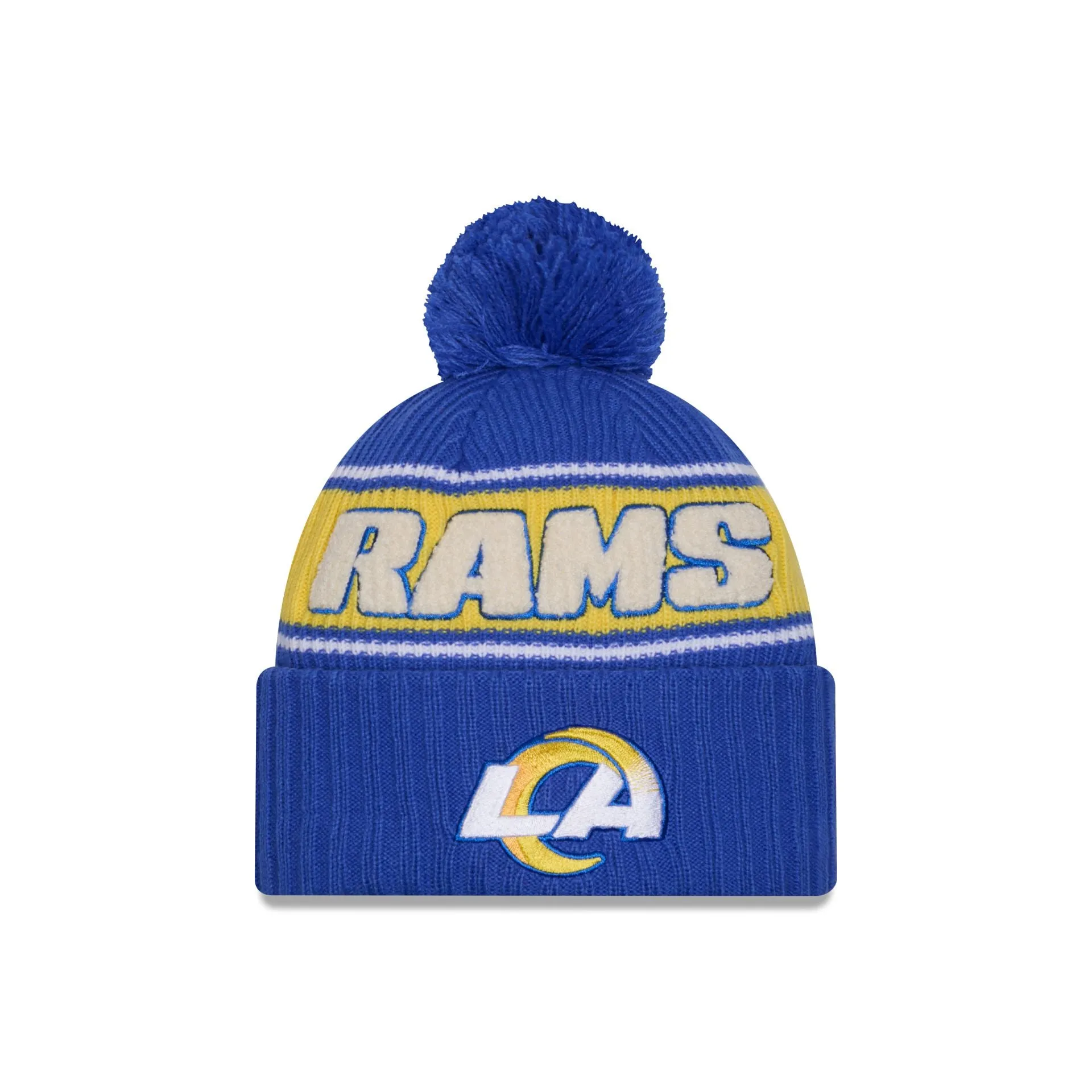 Los Angeles Rams 2024 Cold Weather Sport Pom Knit Hat sold by New Era