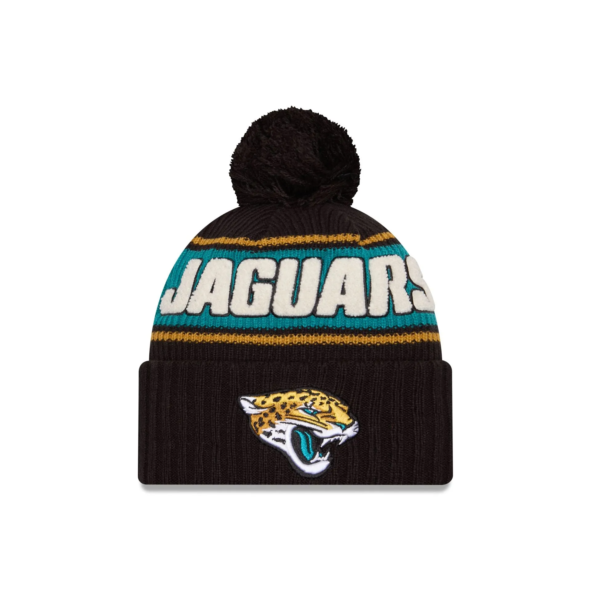Jacksonville Jaguars 2024 Cold Weather Black Pom Knit Hat sold by New Era