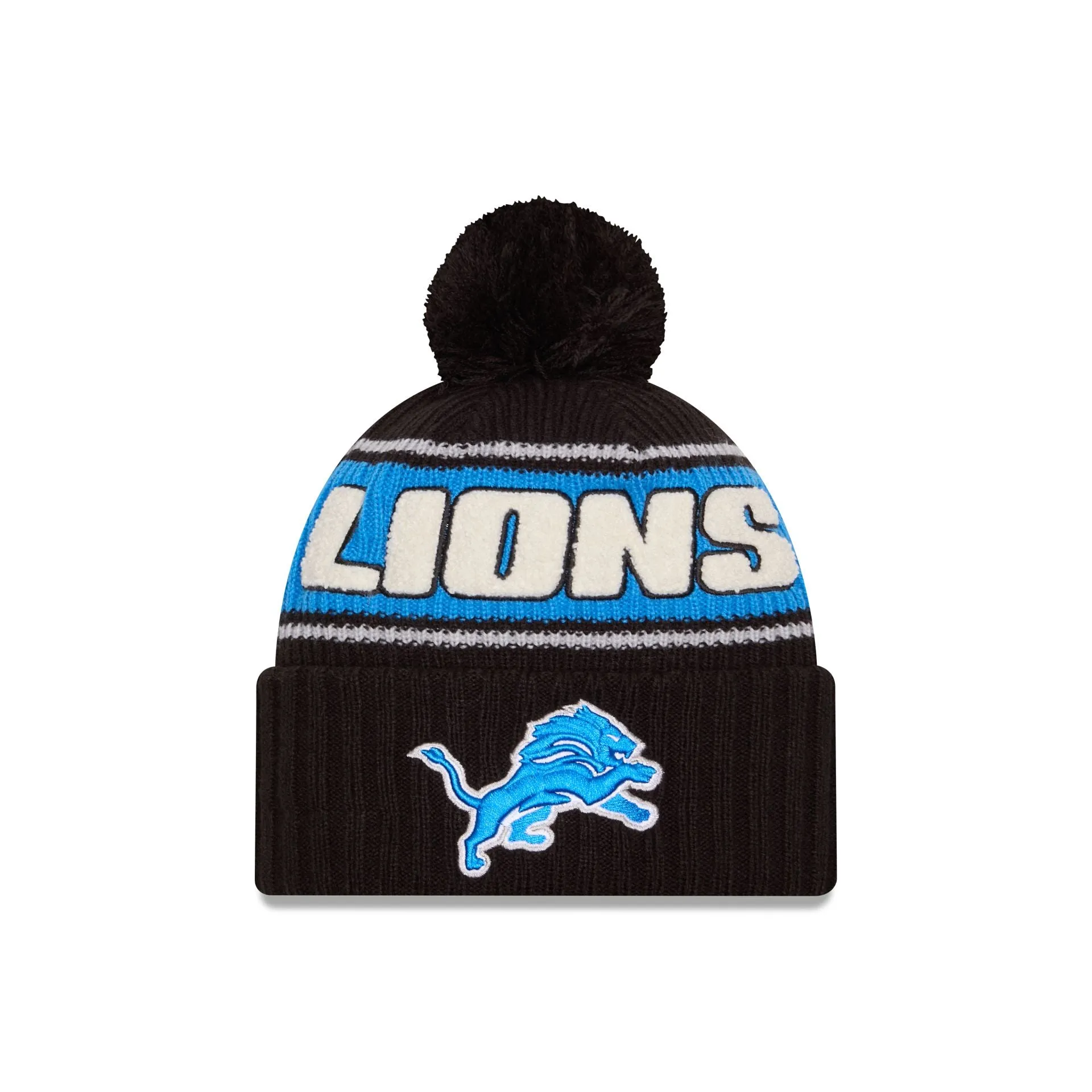 Detroit Lions 2024 Cold Weather Black Pom Knit Hat sold by New Era