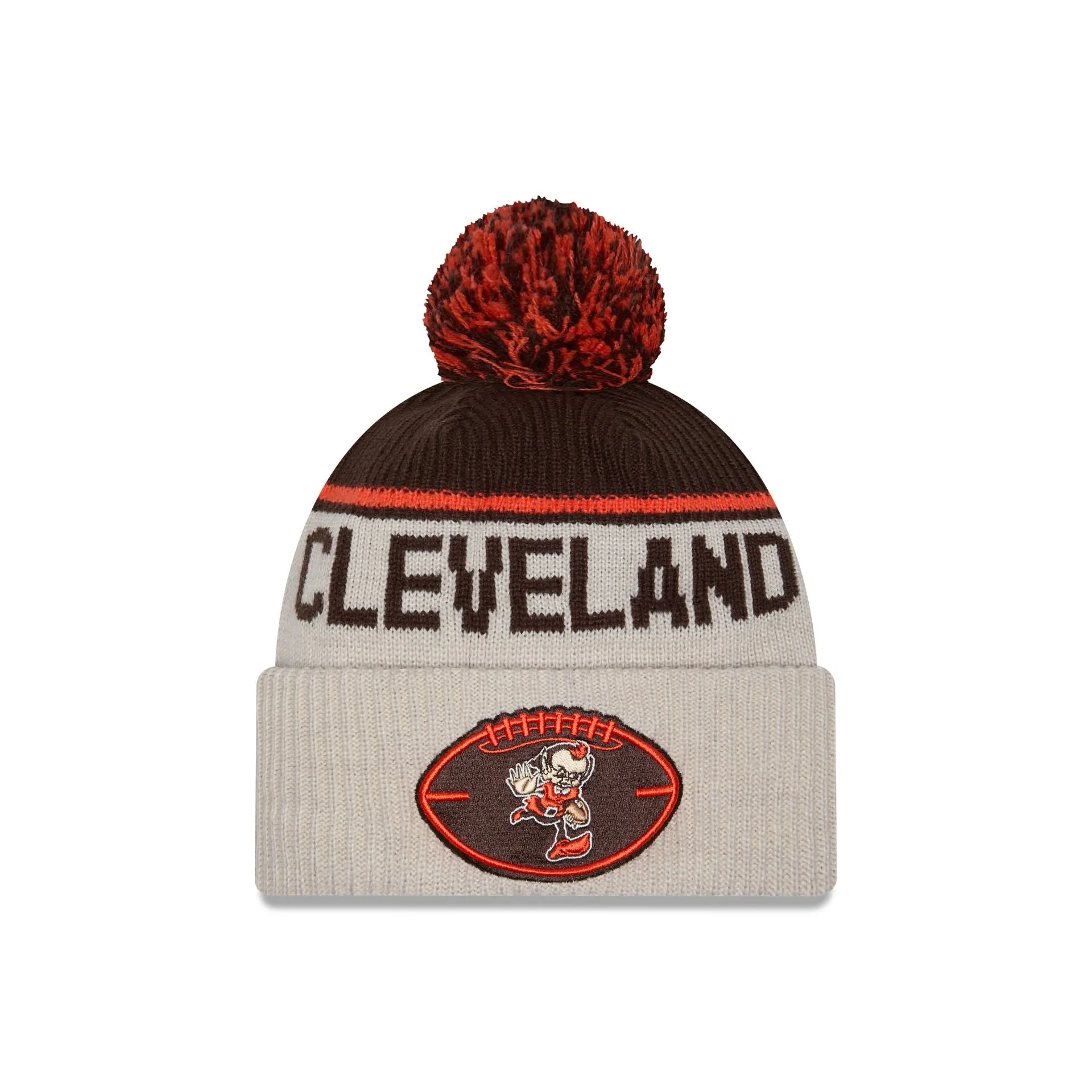 Cleveland Browns 2024 Cold Weather Historic Pom Knit Hat sold by New Era