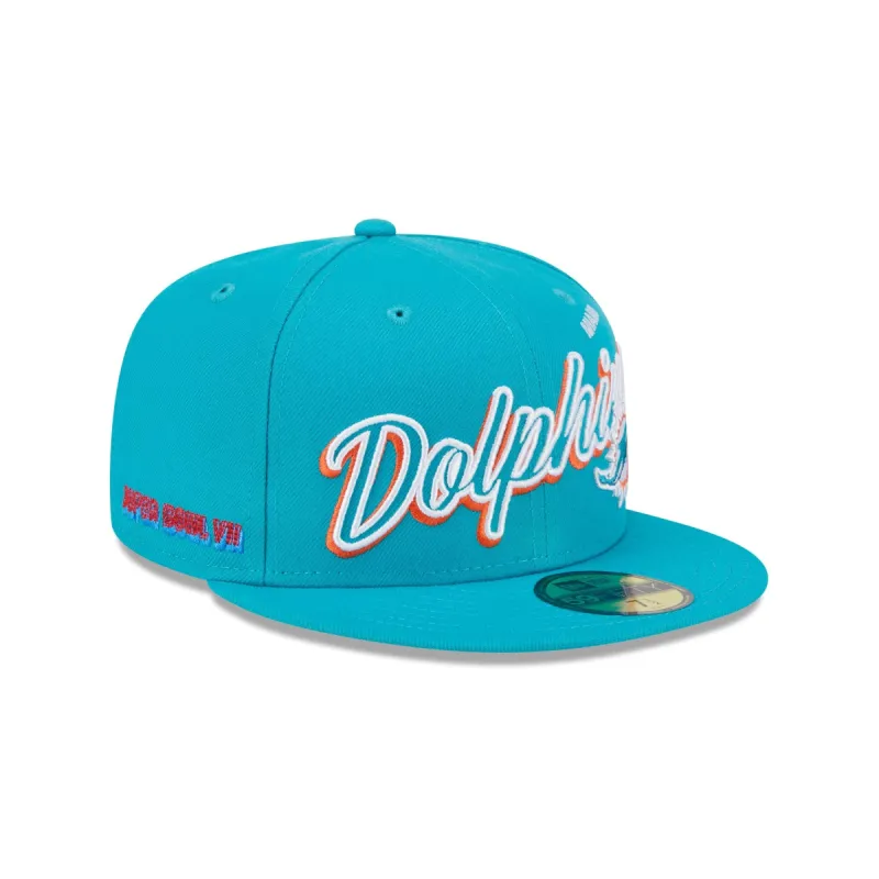 Miami Dolphins Script Sided 59FIFTY Fitted Hat sold by New Era