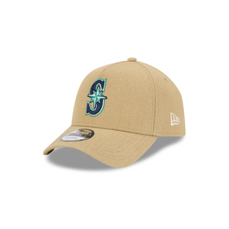 Seattle Mariners Logo Essentials Khaki 9FORTY A-Frame Snapback Hat sold by New Era