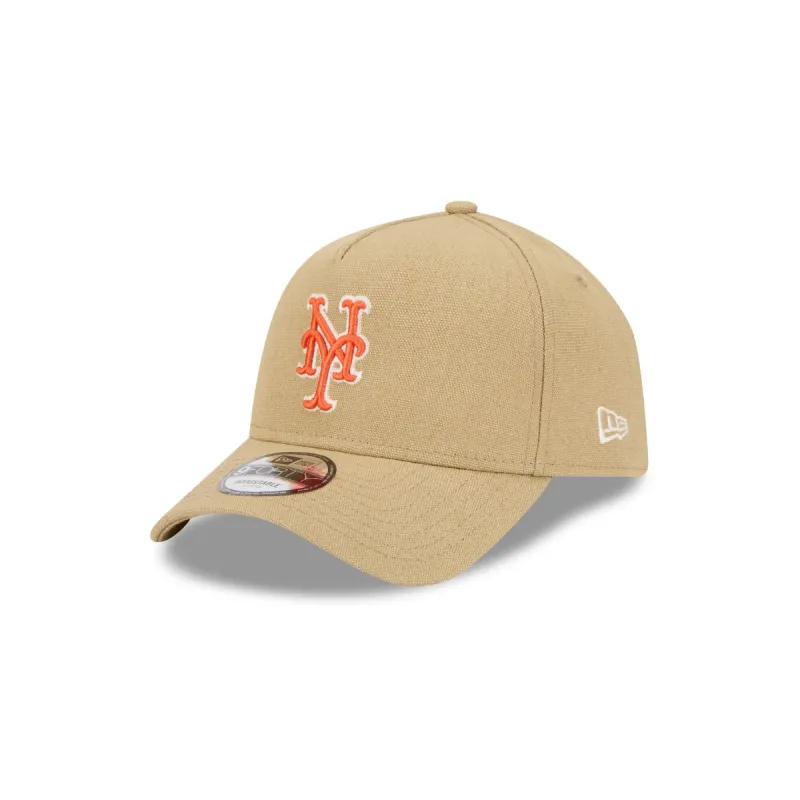New York Mets Logo Essentials Khaki 9FORTY A-Frame Snapback Hat sold by New Era