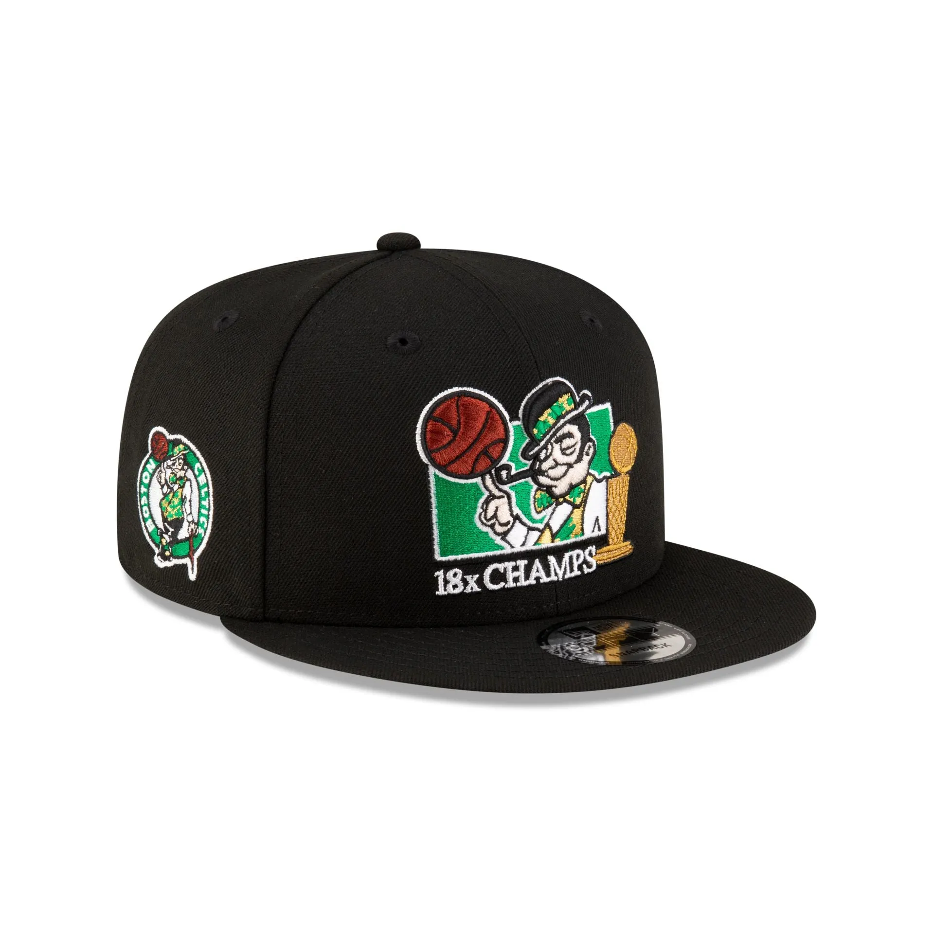 Boston Celtics 18x Champs Lucky Black 9FIFTY Snapback Hat sold by New Era