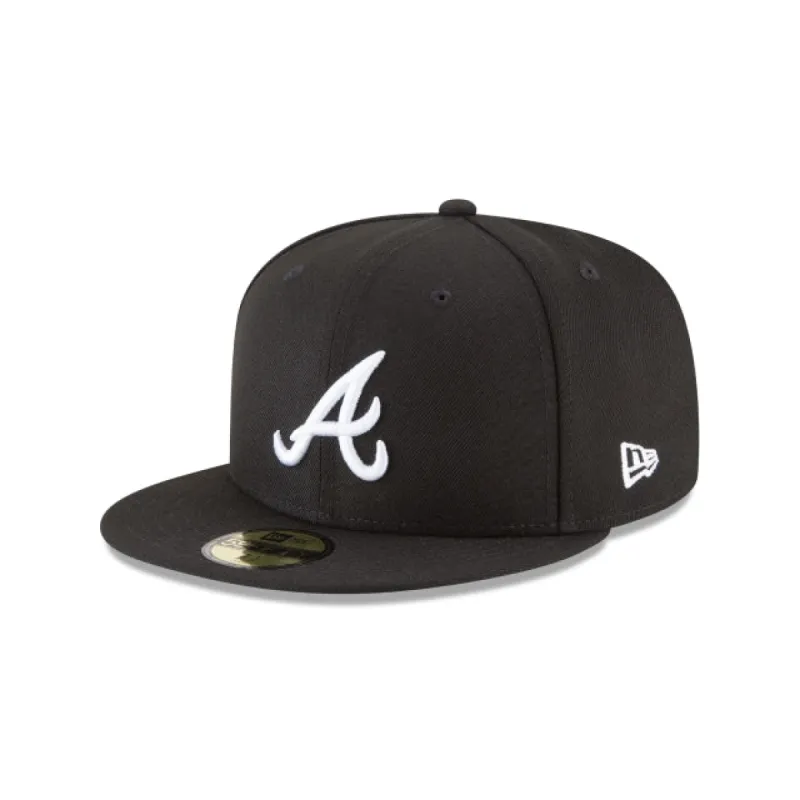 Atlanta Braves Black and White Basic 59FIFTY Fitted Hat sold by New Era