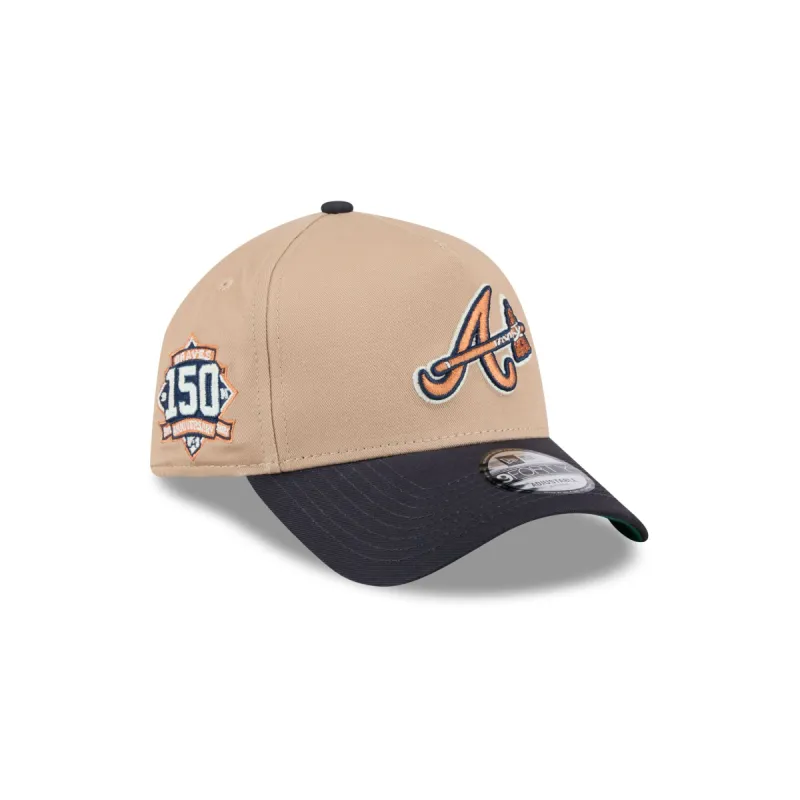Atlanta Braves Beige Khaki 9FORTY A-Frame Snapback Hat sold by New Era