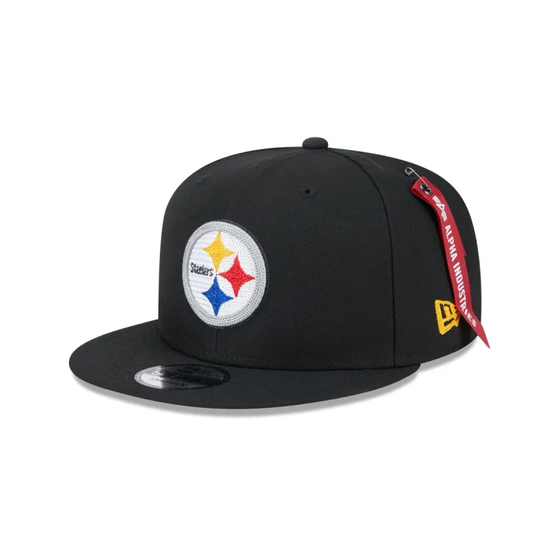 Alpha Industries x Pittsburgh Steelers Black 9FIFTY Snapback Hat sold by New Era