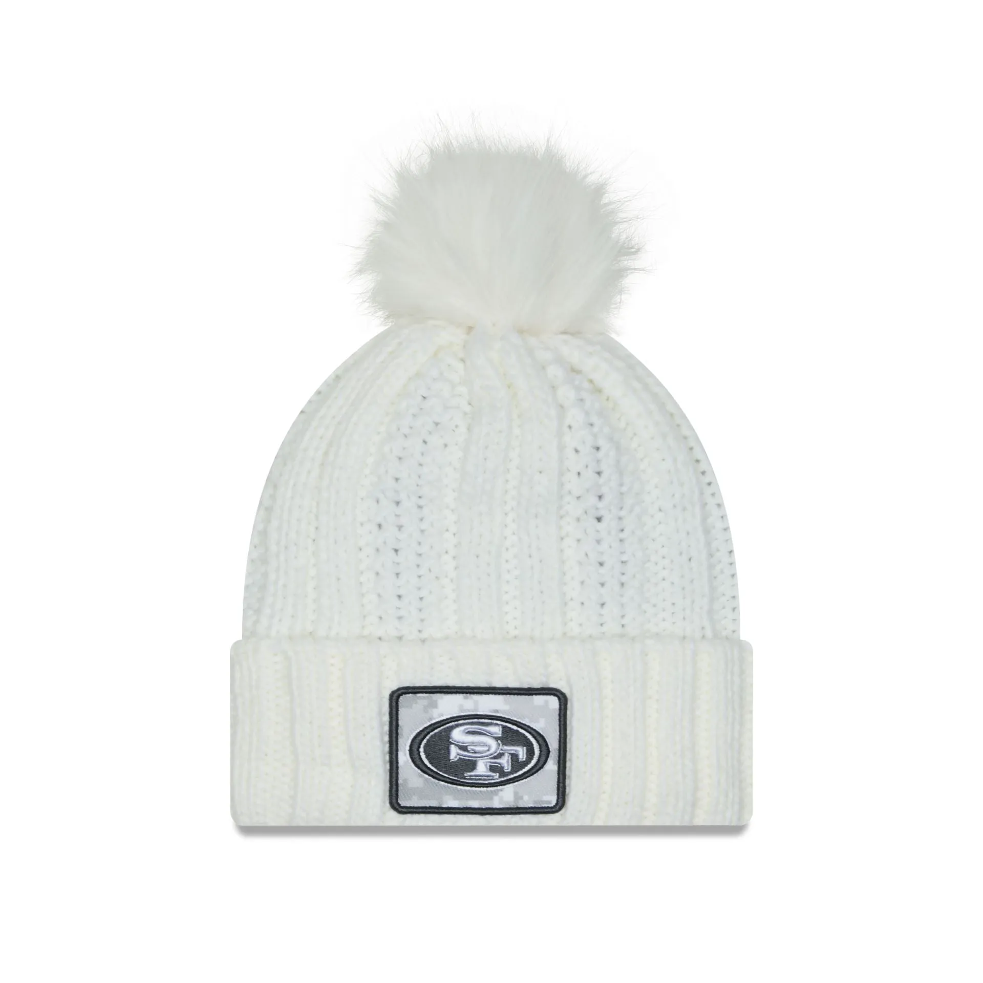 San Francisco 49ers 2024 Salute to Service Women's Pom Knit Hat sold by New Era